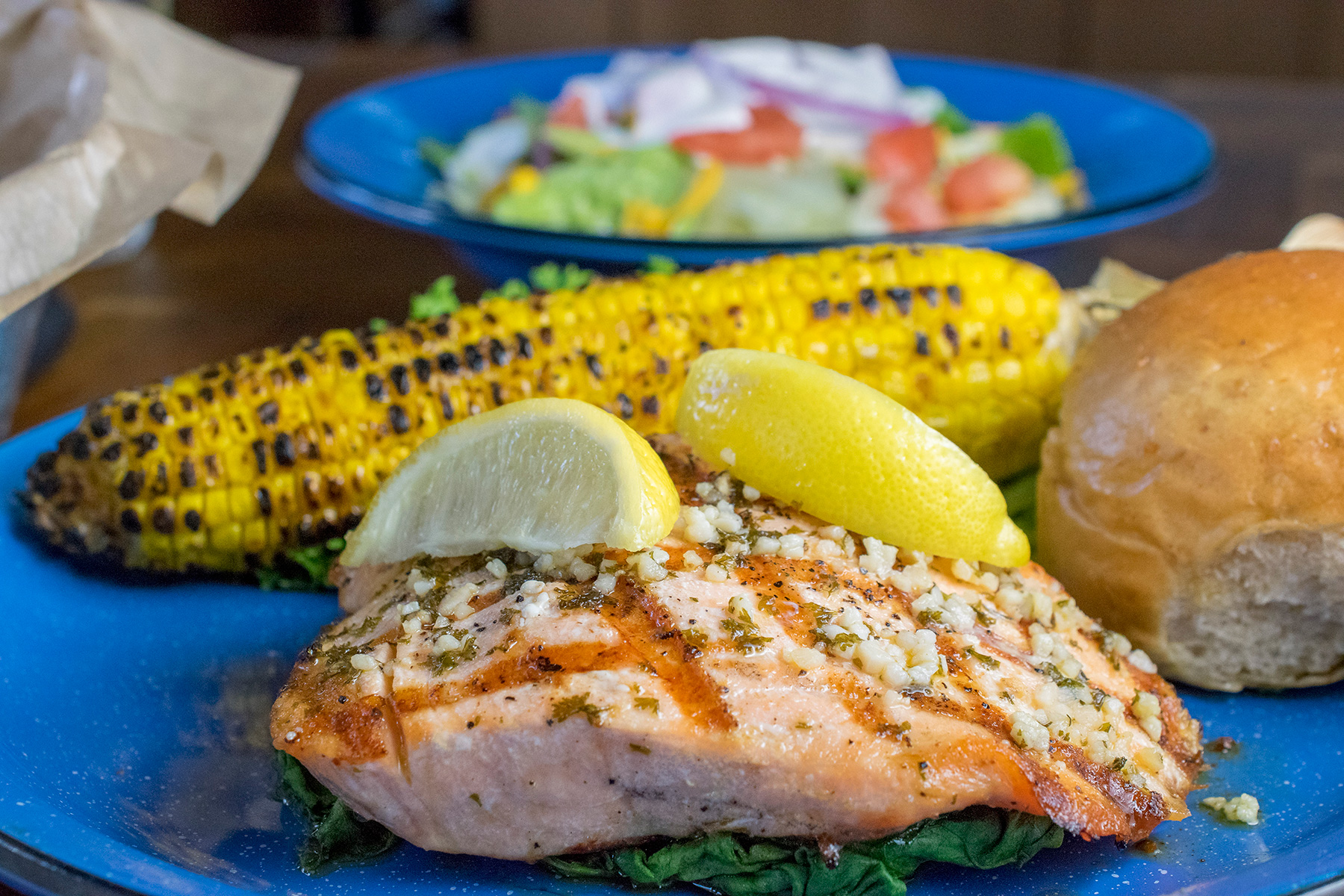Hoffbrau Steak & Grill House’s grilled salmon is a healthy dinner option.